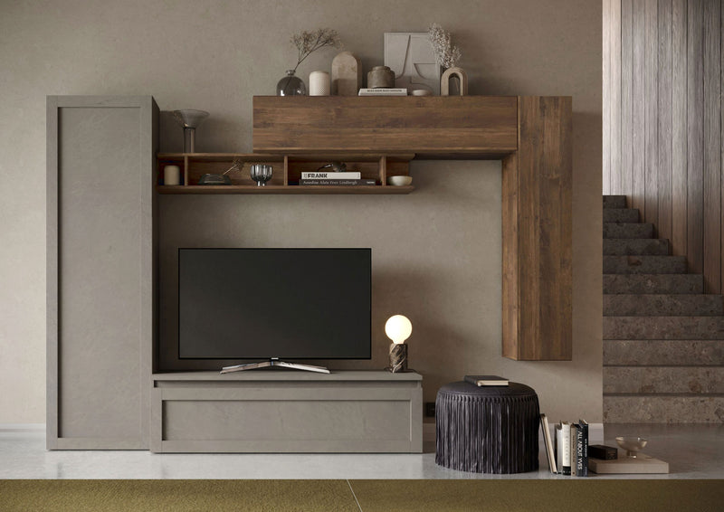 Aldabra - Soggiorno a parete con libreria mobile tv e pensili design moderno - vari colori