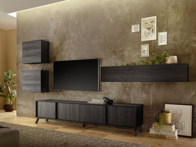parete moderna con base tv pensili design moderno in legno nero frassinato