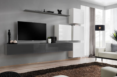 parete moderna attrezzata bianco e grigio