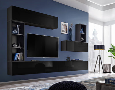 parete attrezzata sospesa moderna colore nero