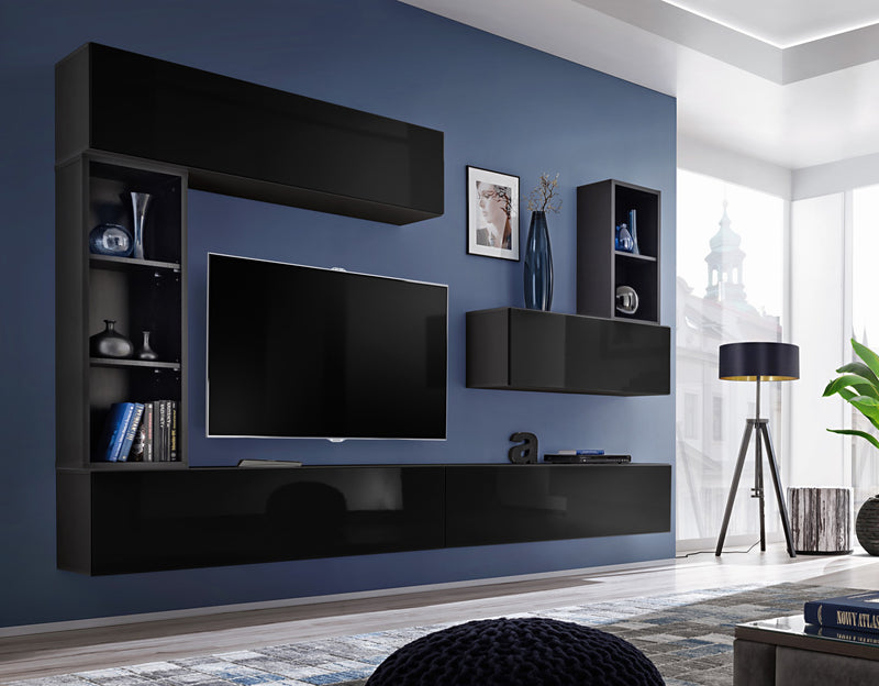 parete attrezzata sospesa moderna colore nero