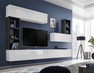 parete attrezzata sospesa moderna colore bianco e nero