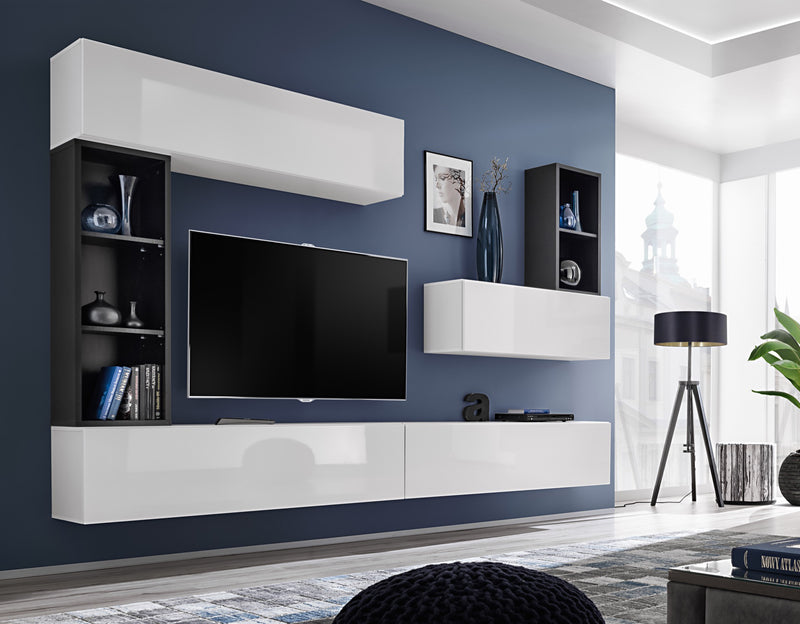 parete attrezzata sospesa moderna colore bianco e nero