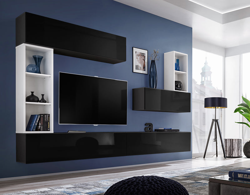 parete attrezzata sospesa moderna colore bianco e nero