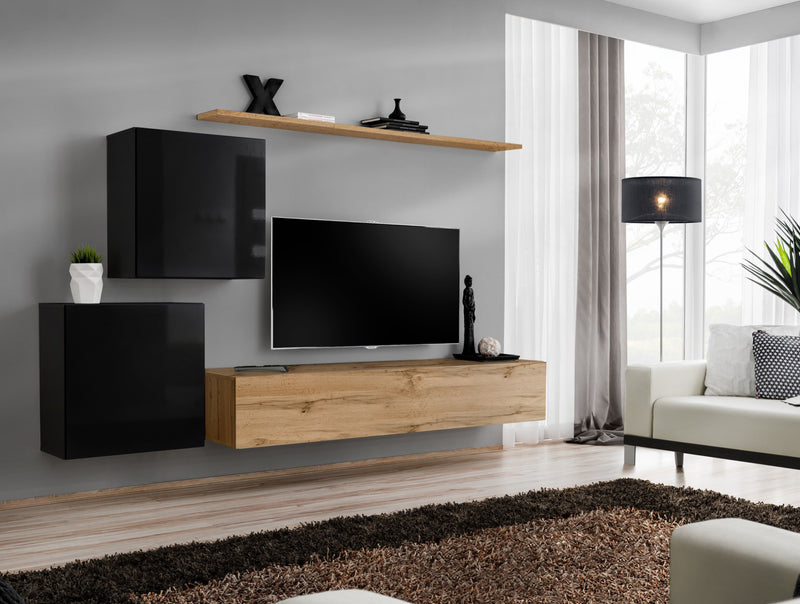 Dafne - Parete design mobili sospesi per soggiorno quercia natura - vari colori