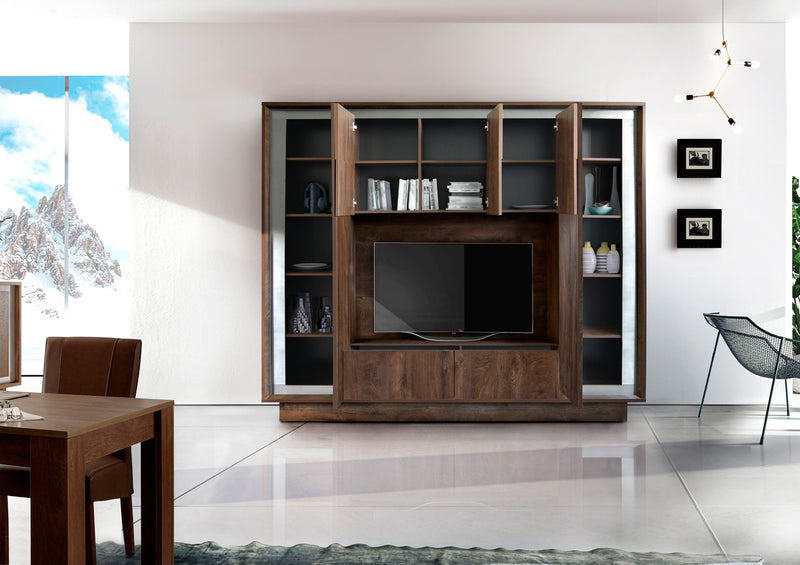 Pauline - Parete attrezzata design moderno con porta tv rovere cognac