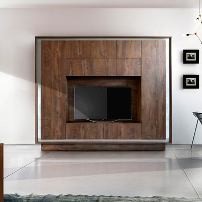 Pauline - Parete attrezzata design moderno con porta tv rovere cognac