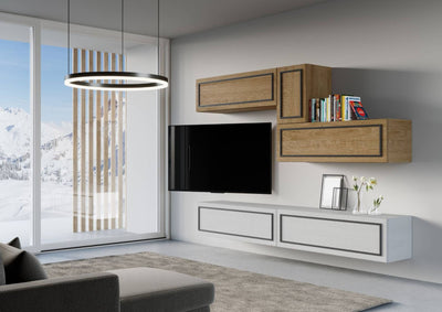 Deanna Evo - Parete design moderno per living bianco e quercia