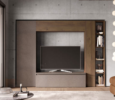 parete moderna attrezzata con libreria base tv  mobili in legno