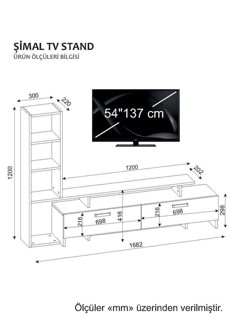 Composizione parete attrezzata design con mobile tv e libreria in legno bianco e cordoba