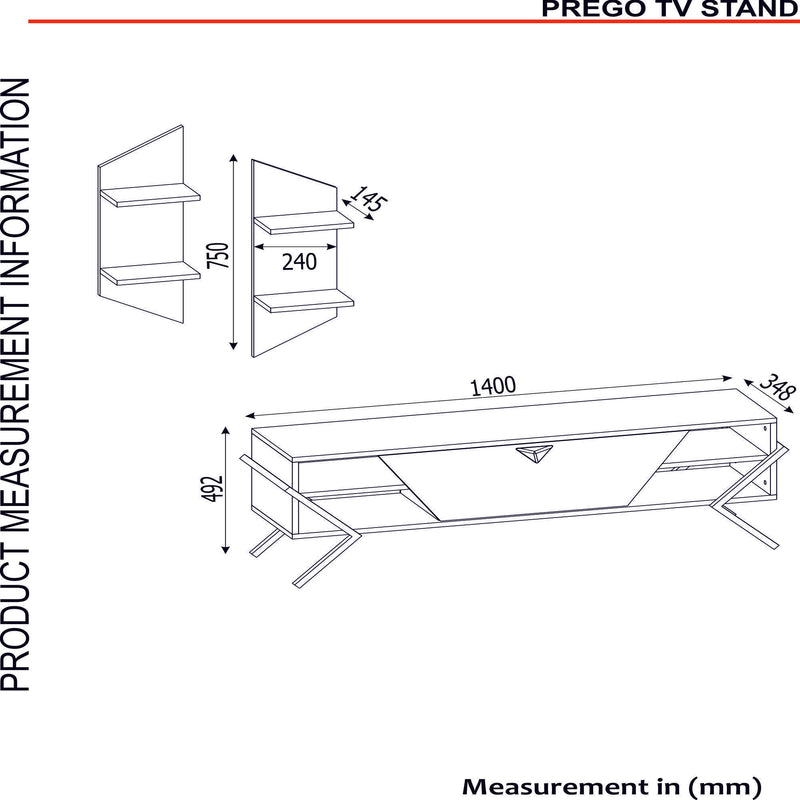 Parete attrezzata design unico in legno e metallo con mobile tv e 2 mensole da parete