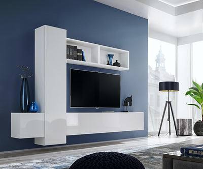 Priamo - Parete moderna attrezzata con pensili sospesi e scaffale - vari colori