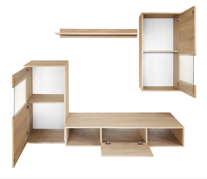 Kamala - Parete atttrezzata set mobili soggiorno in legno rovere
