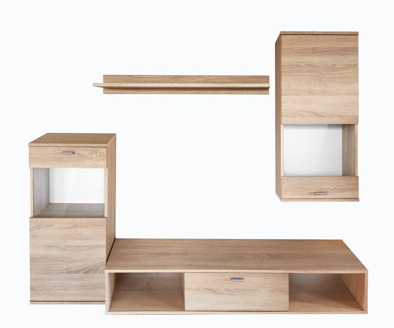 Kamala - Parete atttrezzata set mobili soggiorno in legno rovere