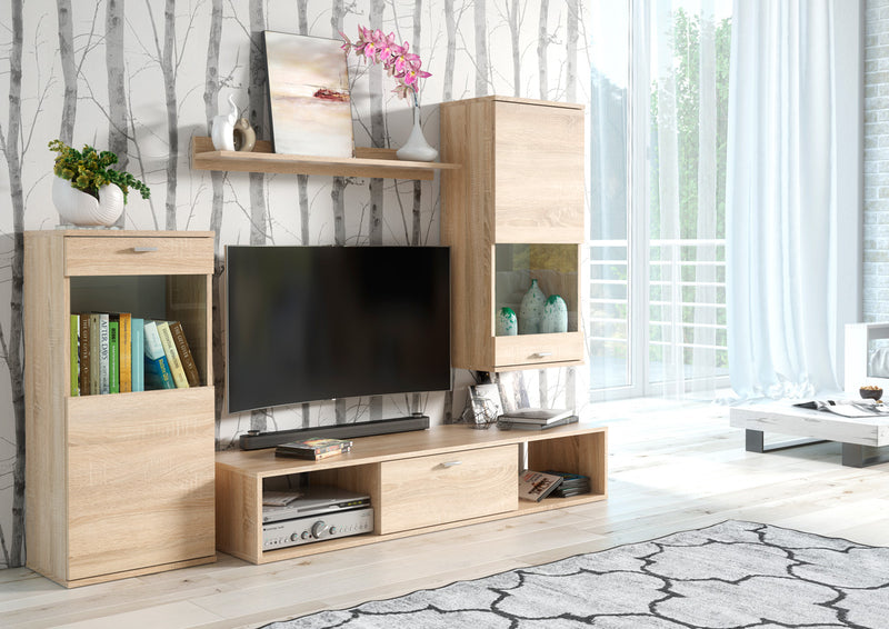 Kamala - Parete atttrezzata set mobili soggiorno in legno rovere
