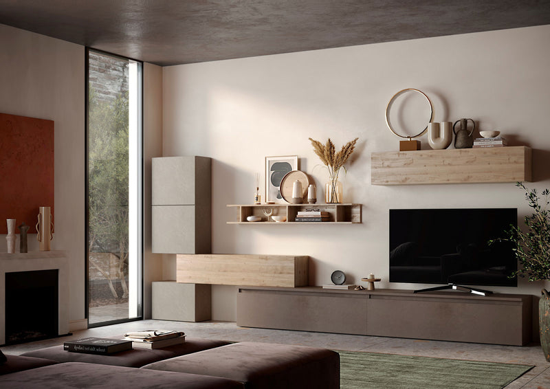 Lixus - Composizione soggiorno parete attrezzata con base tv e pensili - vari colori