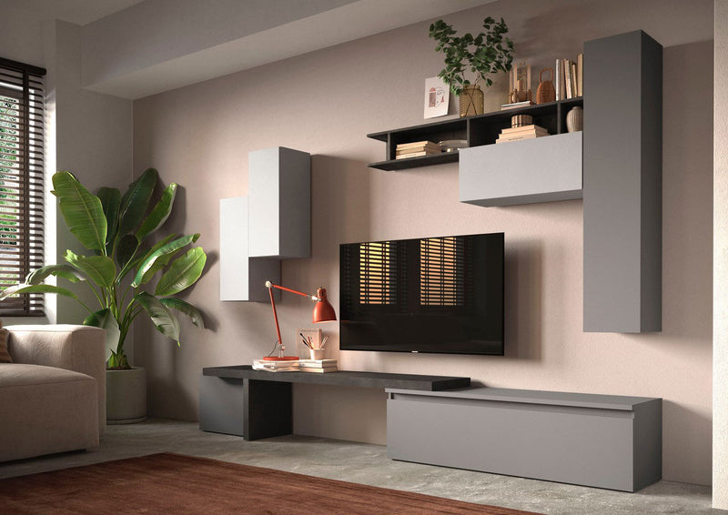 Annaba - Parete design da salotto componibile con base pensili e libreria - vari colori