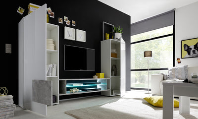 Gioviano - Parete attrezzata moderna con mobile porta tv bianco lucido - vari colori