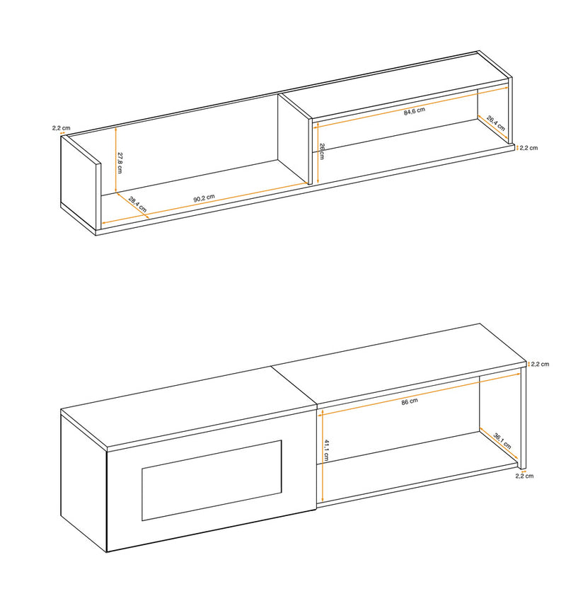 parete sospesa da soggiorno con camino elettrico
