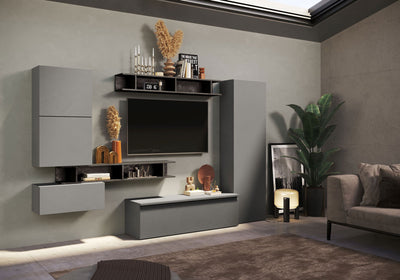 Kenitra - Parete design da soggiorno in legno con base e pensili - vari colori