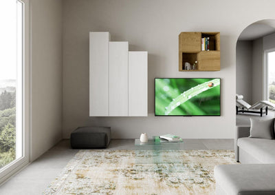 parete design moderna componibile bianco frassino e quercia