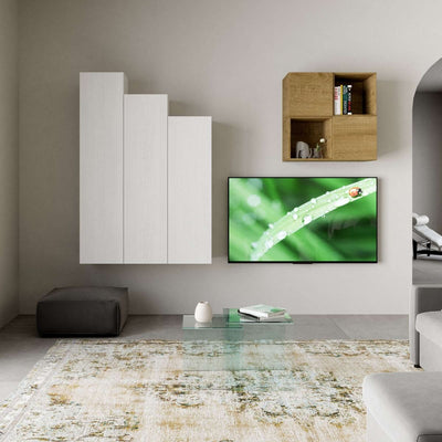 parete design moderna componibile bianco frassino e quercia