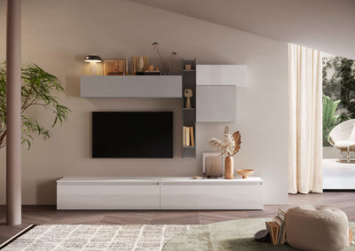 Akure - Composizione living parete design con pensili e base tv - vari colori