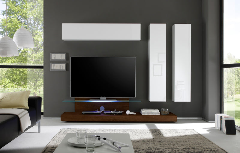 Gaetan - Parete attrezzata moderna con porta tv e pensili sospesi - vari colori
