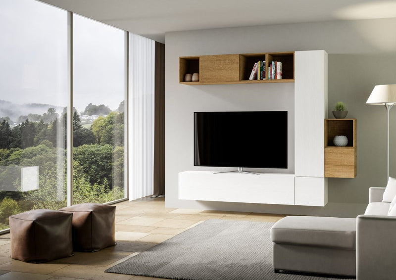 parete design moderno in legno bianco e noce