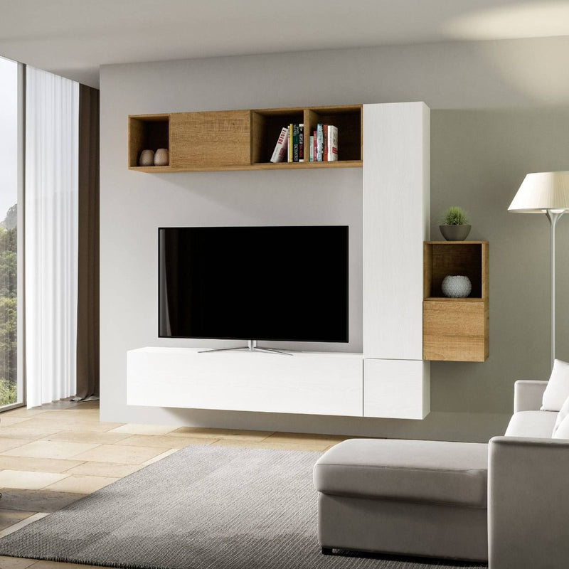 parete design moderno in legno bianco e noce
