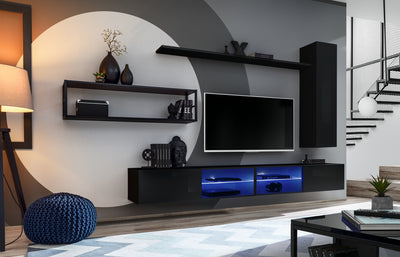 Korad - Parete sospesa moderna per soggiorno con scaffale in metallo e luci - vari colori