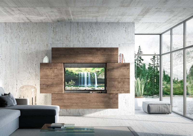 Zublena - Parete moderna per living sospesa in legno finitura noce
