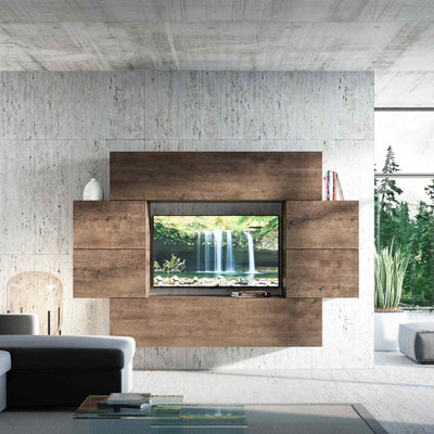 Zublena - Parete moderna per living sospesa in legno finitura noce