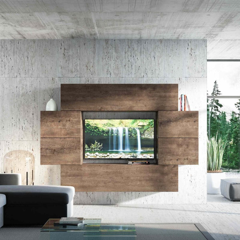 Zublena - Parete moderna per living sospesa in legno finitura noce