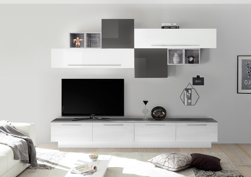 parete moderna bianco lucido cemento e grigio lucido