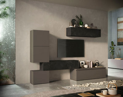 Kano - Parete moderna living componibile con pensili in legno - vari colori