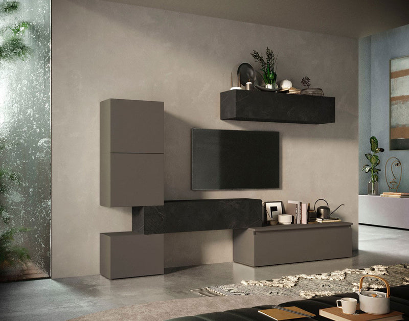 Kano - Parete moderna living componibile con pensili in legno - vari colori