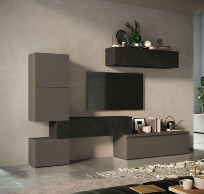 Kano - Parete moderna living componibile con pensili in legno - vari colori
