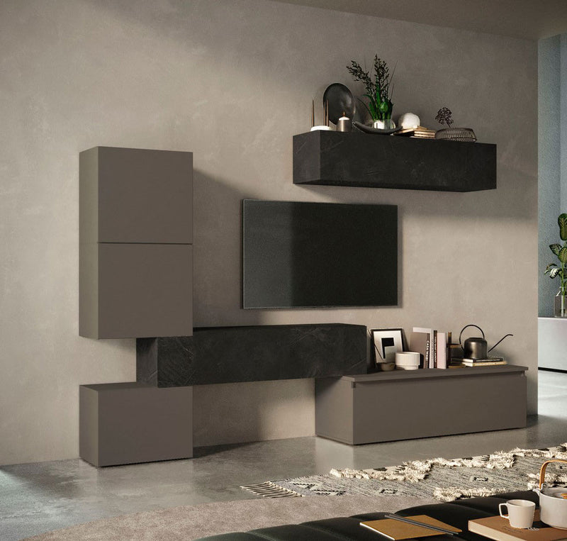 Kano - Parete moderna living componibile con pensili in legno - vari colori
