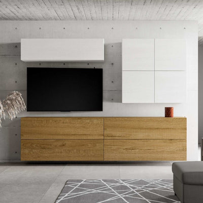 Crisantide - Parete componibile moderna in legno bianco e quercia