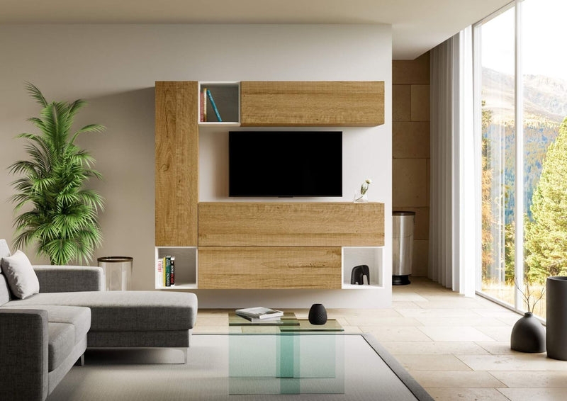 parete design moderno sospesa in legno quercia natura