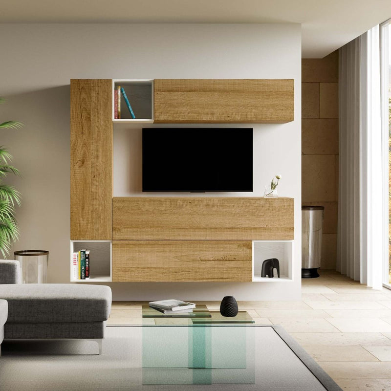 parete design moderno sospesa in legno quercia natura