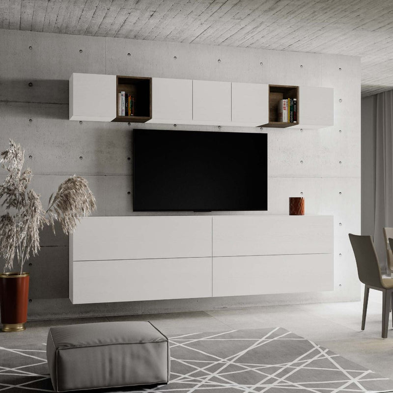 Mariposa - Soggiorno a parete componibile in legno bianco e noce