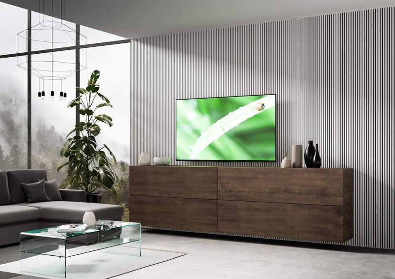 Elcira - Parete soggiorno design con pensili in legno colore noce