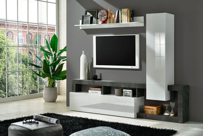 Aristide - Parete moderna per living con pensili e base porta tv  bianco - vari colori