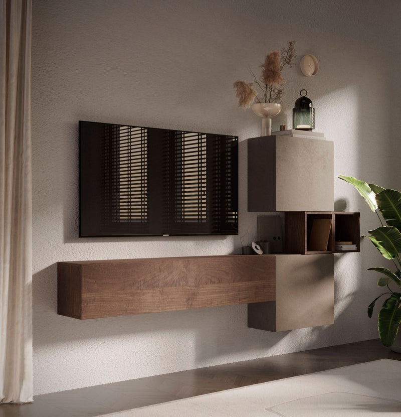 Kindia - Parete moderna da soggiorno sospesa in legno - vari colori