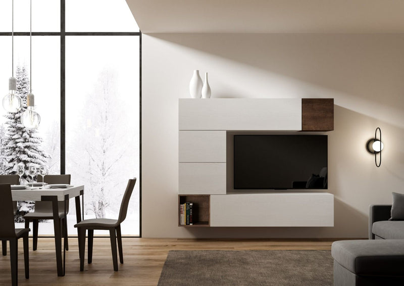 Ambrosia - Parete sospesa moderna pensili in legno bianco e noce