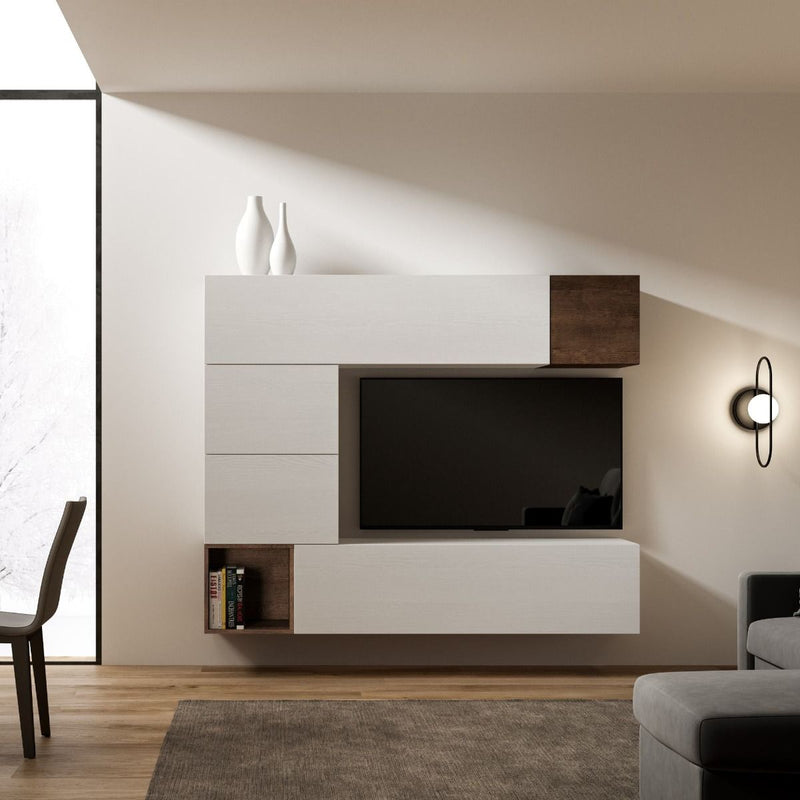 Ambrosia - Parete sospesa moderna pensili in legno bianco e noce