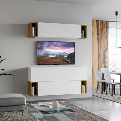 parete soggiorno design moderno bianco frassino e quercia
