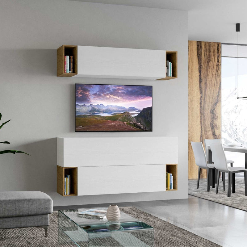 parete soggiorno design moderno bianco frassino e quercia